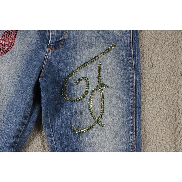 Fubu Jeans Womens 9/10 Denim Jeweled Rhinestone Cropped Y2K Vintage Hong Kong - Picture 7 of 10